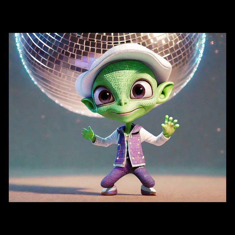 cute little green retro vintage alien dancing