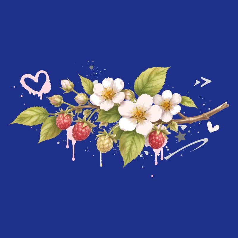 Branche de framboise avec fleurs style graffiti