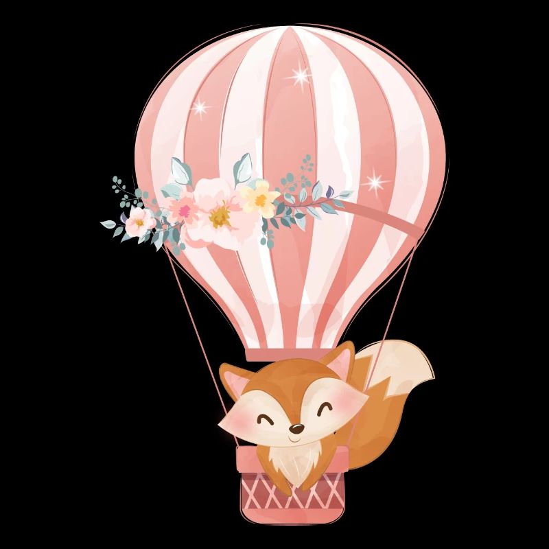 Süßer gezeichneter Fuchs mit Heißluftballon