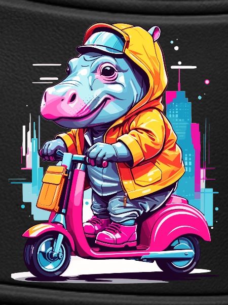 Nilpferd auf Roller