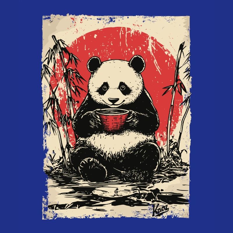 Panda avec soupe dans une forêt de bambous