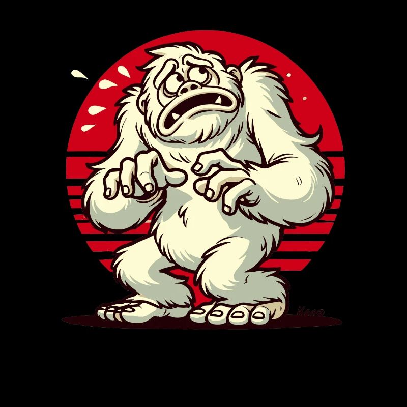 Scared funny Yeti Bigfoot scared