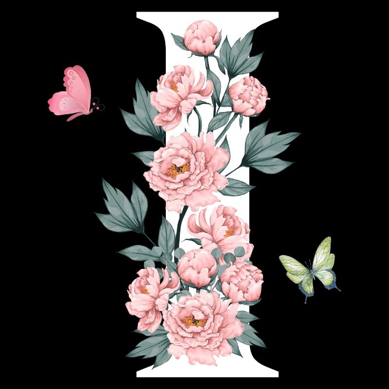 Buchstabe i rosa Blumen