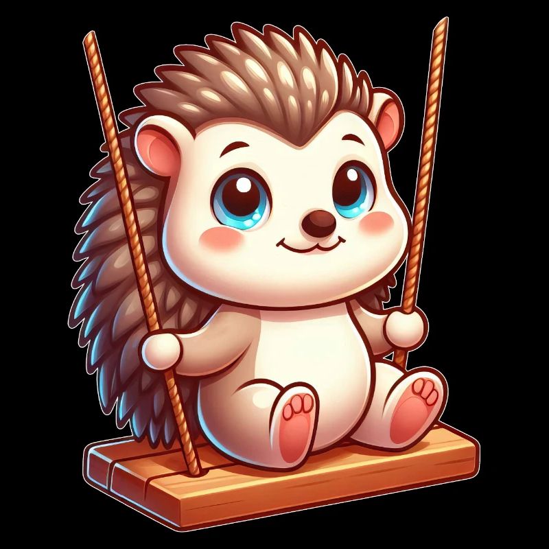 Cute hedgehog on swing playground cartoon