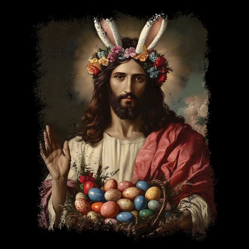 Jésus-Christ à Pâques avec des œufs de Pâques