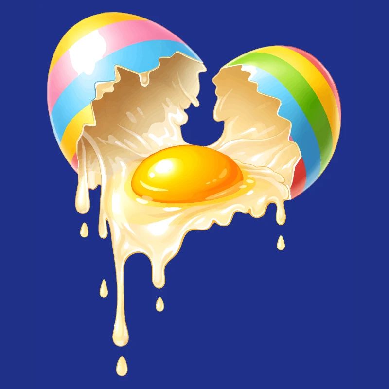 Broken Easter egg with flowing egg yolk