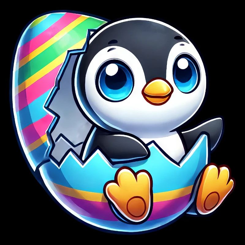 Mignon pingouin éclosion d’un œuf de Pâques coloré