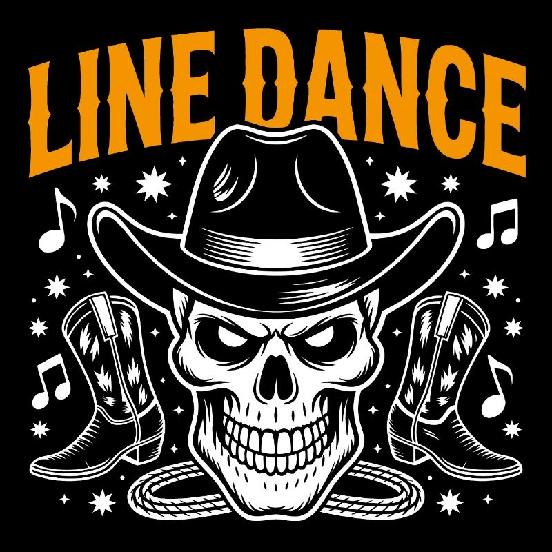 Crâne de danse en ligne avec stetson et bottes et lasso