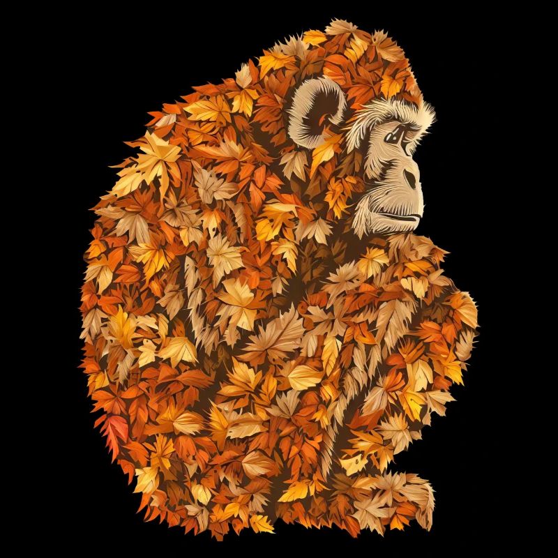 Schimpanse hebt buntes Laub - Einzigartiges Bild