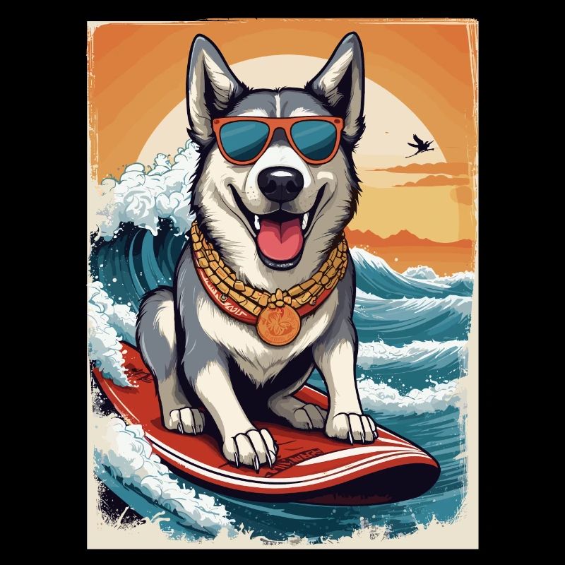 Cooler Husky auf Surfbrett