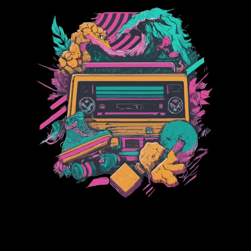 Retro cassette player with a psychedelic nature