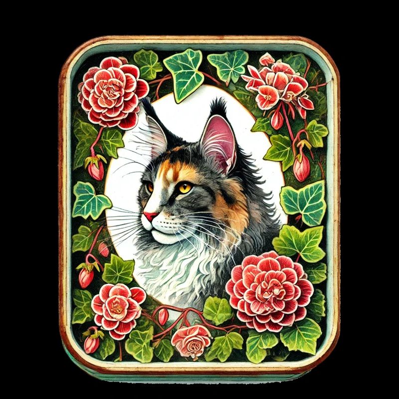 Dilué Calico Maine Coon & Fleurs