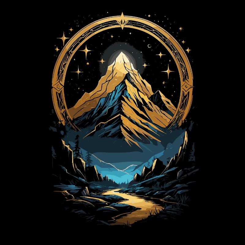 Golden Mountain Landscape with Celestial Frame