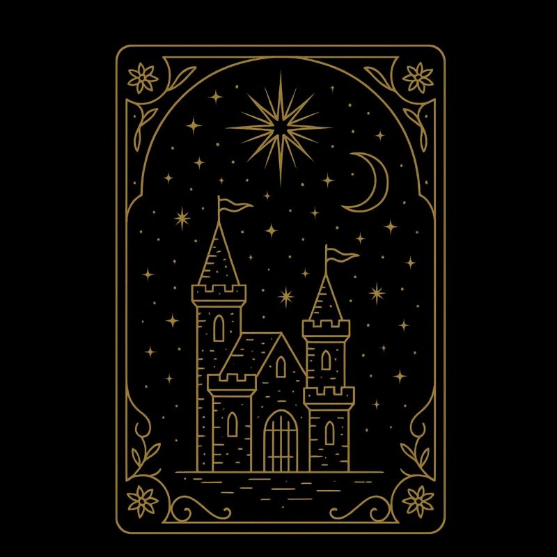 Tarot Card Castle Tower Night