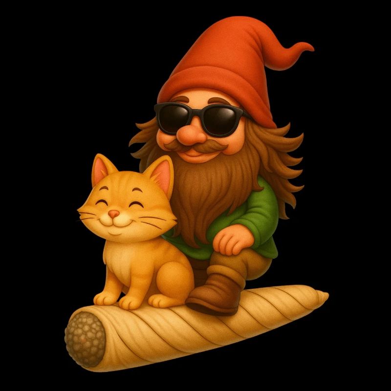 Cooler Zwerg mit Katze auf Joint fliegend - Weed
