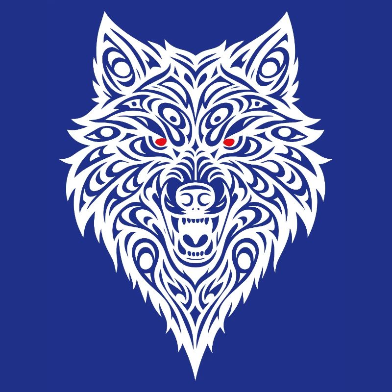 Embossed wolf head with tribal pattern