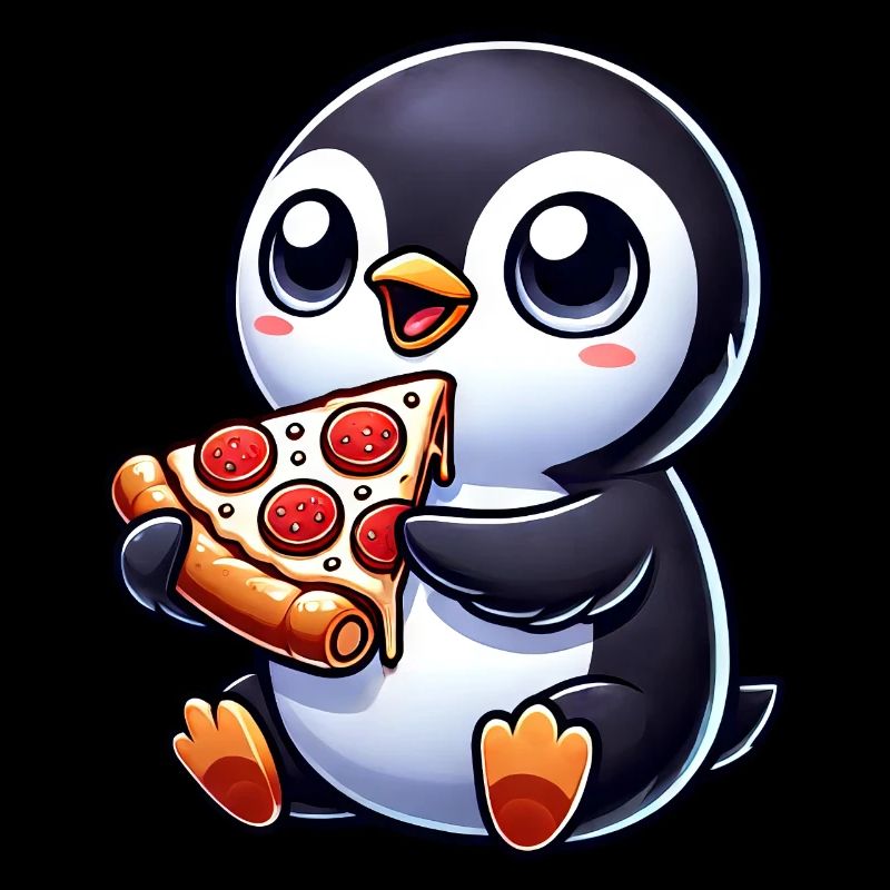 Mignon pingouin pizza dessin animé