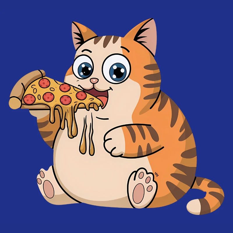 Drôle de chat potelé mangeant de la pizza restauration rapide