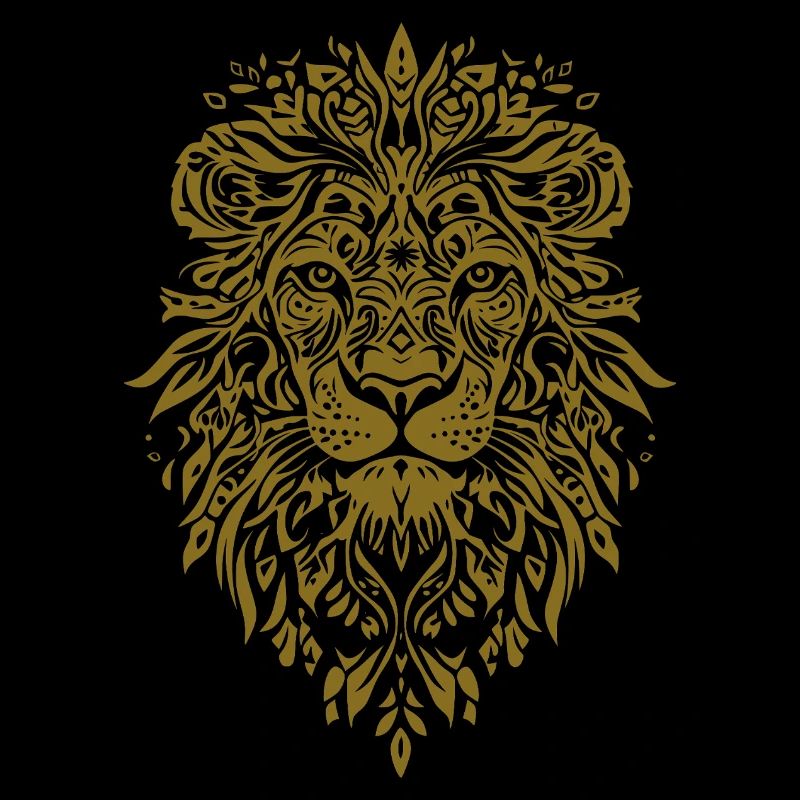 Lion head with leaf pattern in gold
