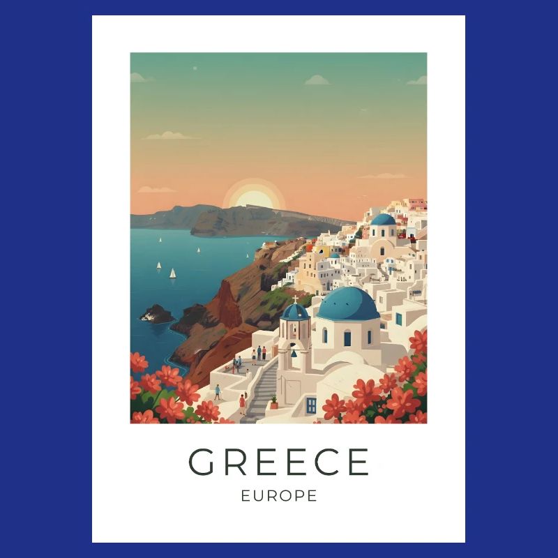 Vue côtière du coucher de soleil de Santorin