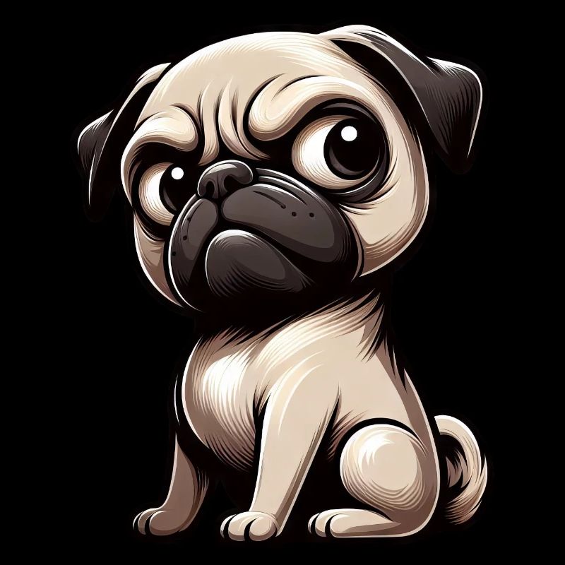 Cute cartoon pug skeptical look