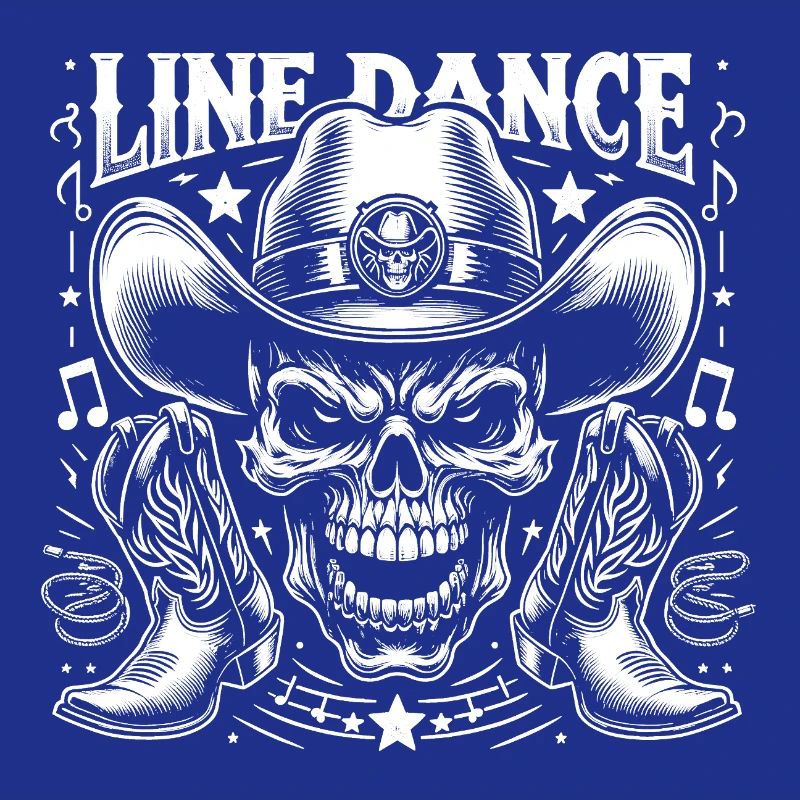 Line Dance Skull with Stetson and Boots and Lasso