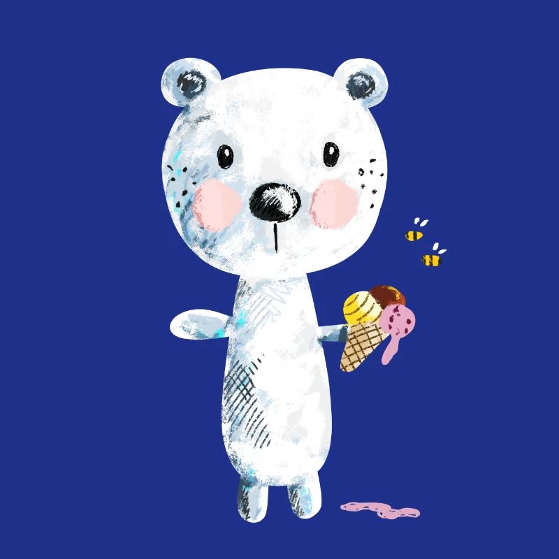 Niedlicher Eisbär Mit Eiscreme Und Bienen Comic