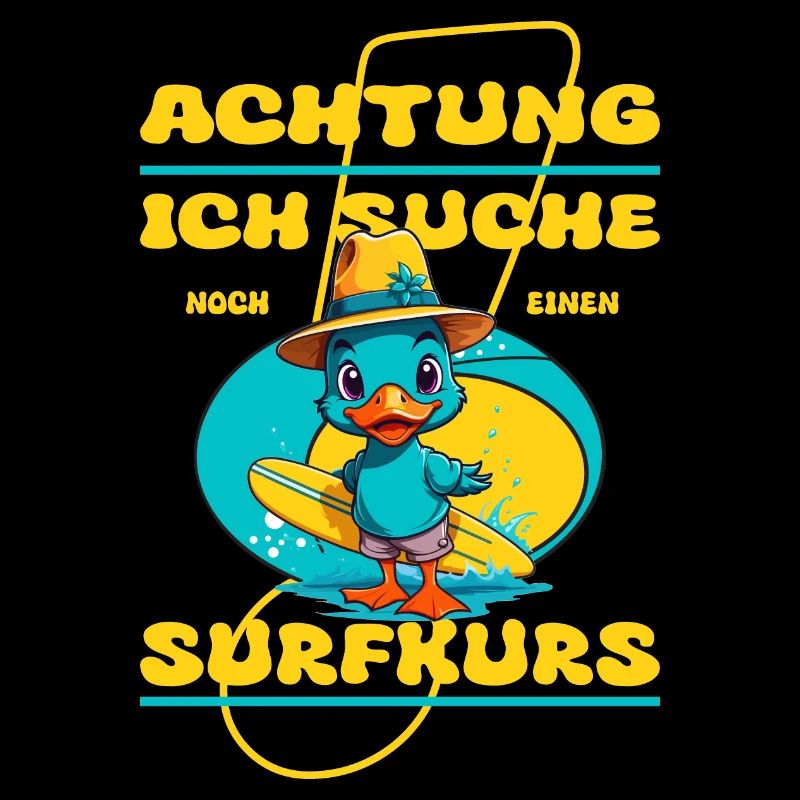 Cute duck with surfboard