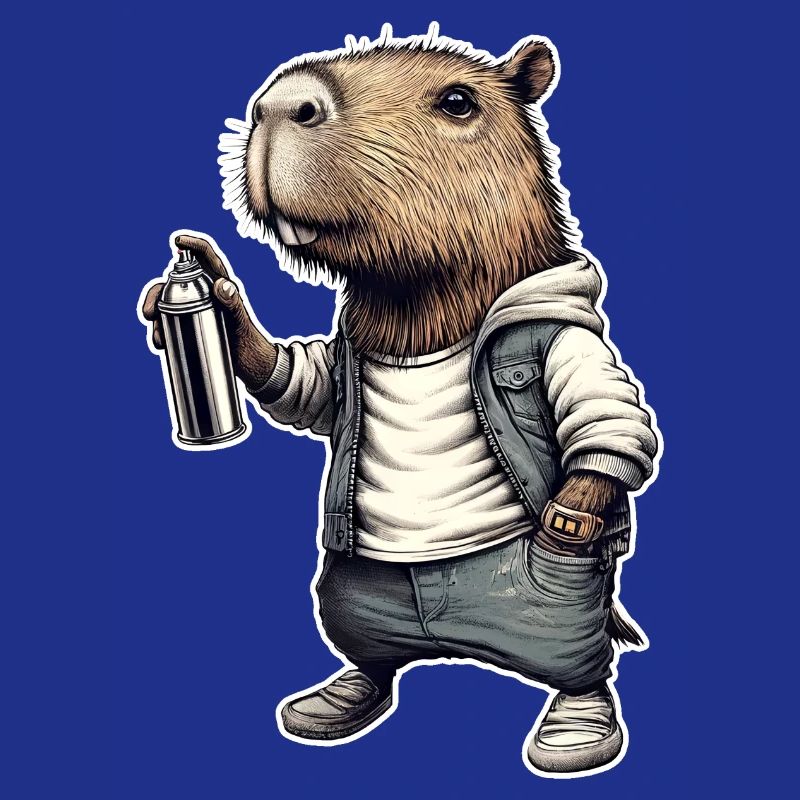 Capybara sprays graffiti