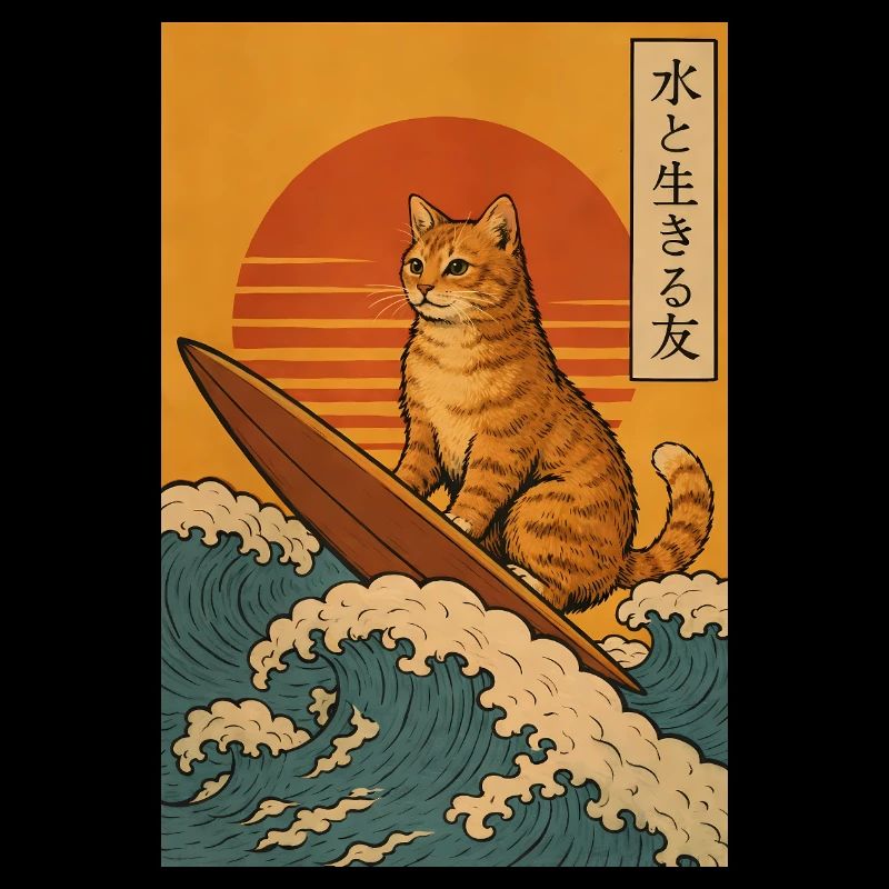 Drôle de chat surfant planche de surf Anime japonais