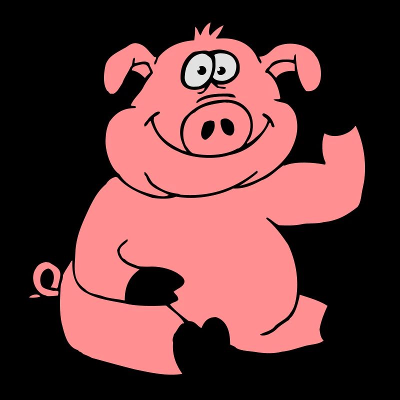 Cute cartoon comic pig waves friendly