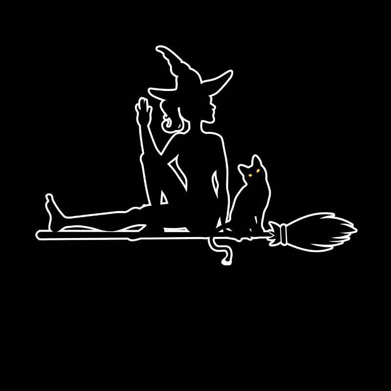 Sorcière avec chat sur le balai de sorcière