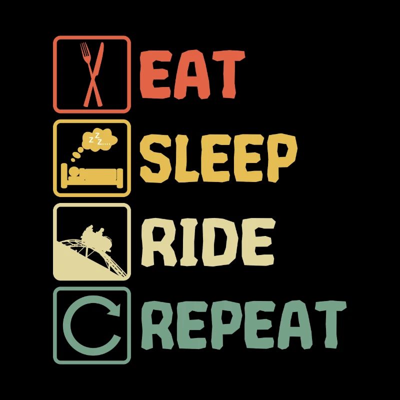 Achterbahn Freizeitpark Eat Sleep Spruch Retro