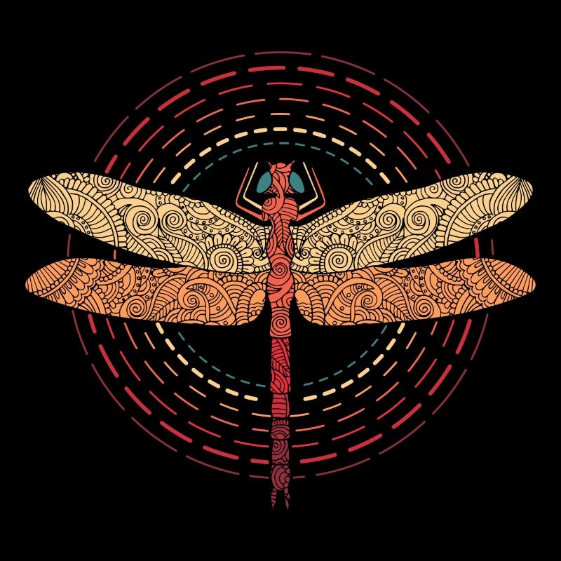 Dragonfly Insect Circle Logo Vintage Retro