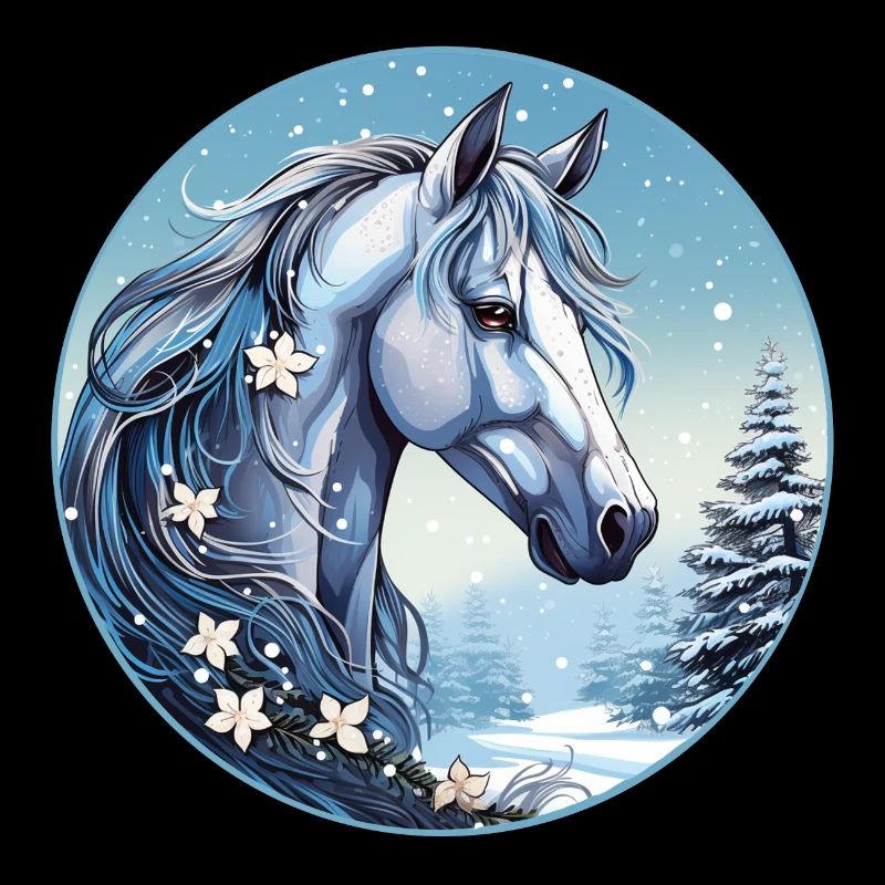Cheval avec flocons de neige
