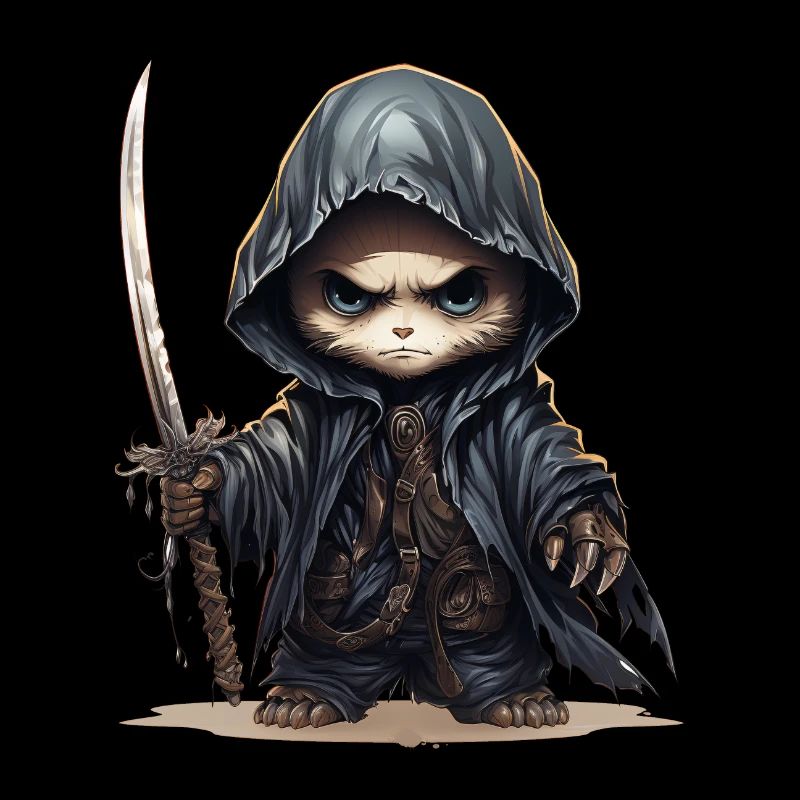 Panda dressed as a ninja with spear and cape