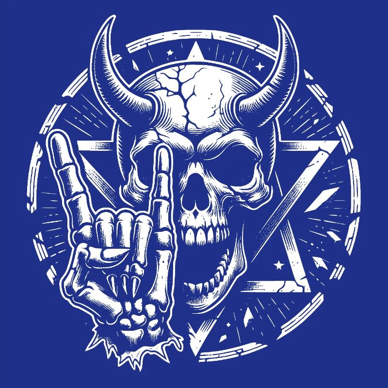 Skull with horns pentagram makes devil horns