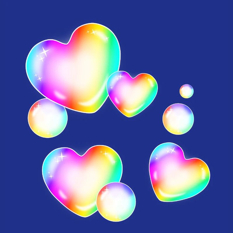 colorful soap bubbles heart shape