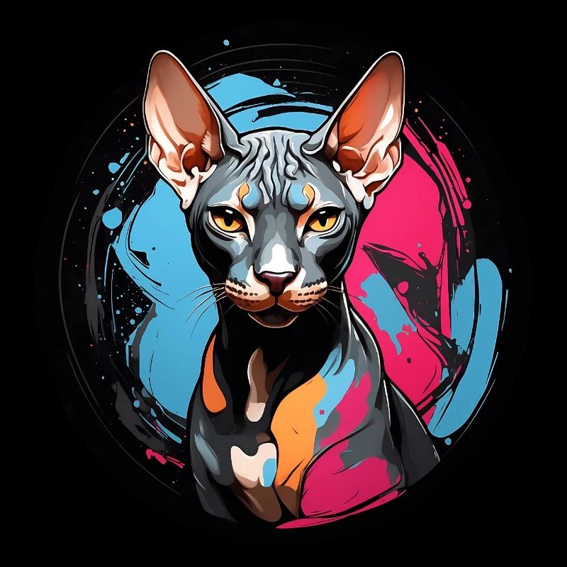 Portrait de chat Sphynx en technique aquarelle