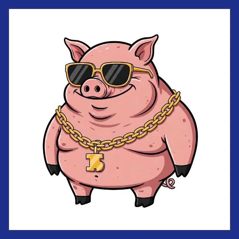 Fat pig with gold chain and sunglasses