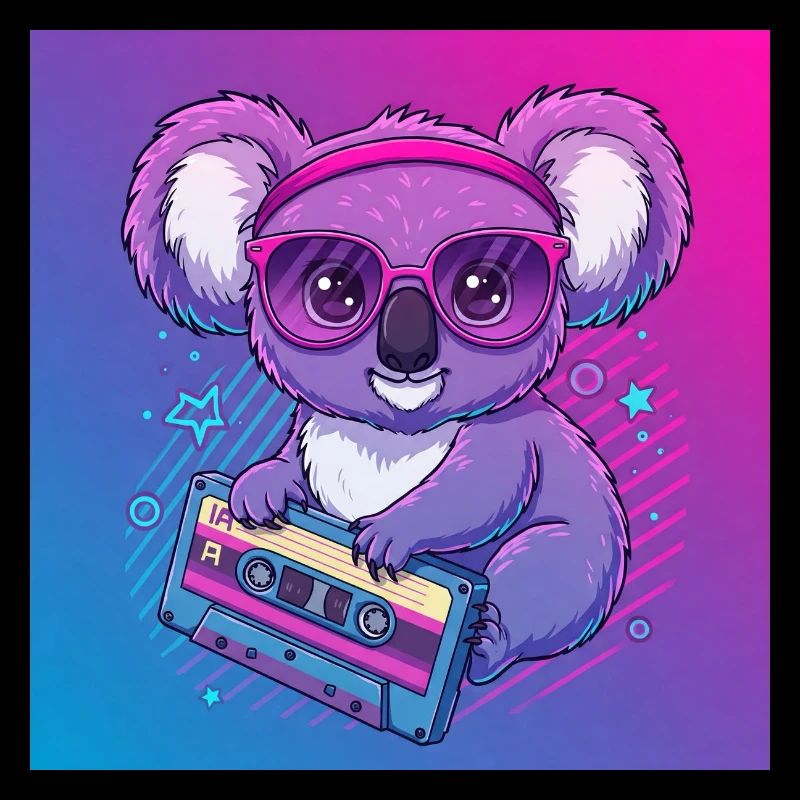 Funny Koala with Cassette - 80s Vibes