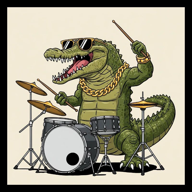 Cool crocodile with drums