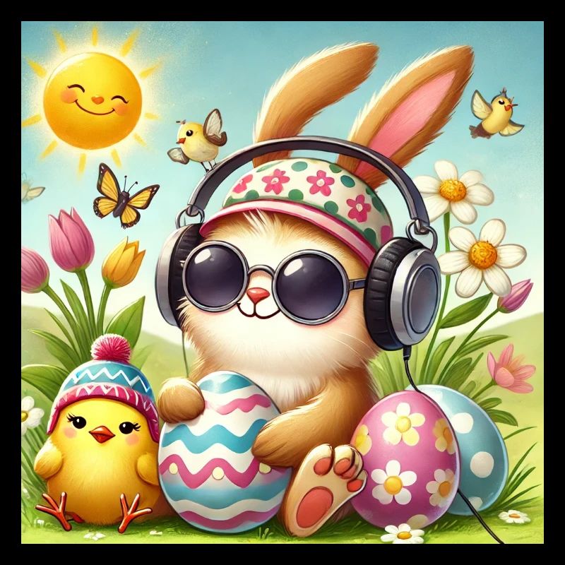 Le lapin de Pâques écoute de la musique