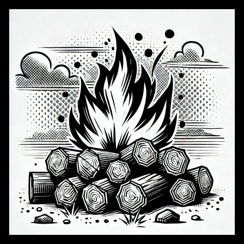 Feu de camp dans le style de la bande dessinée : chaleur et atmosphère