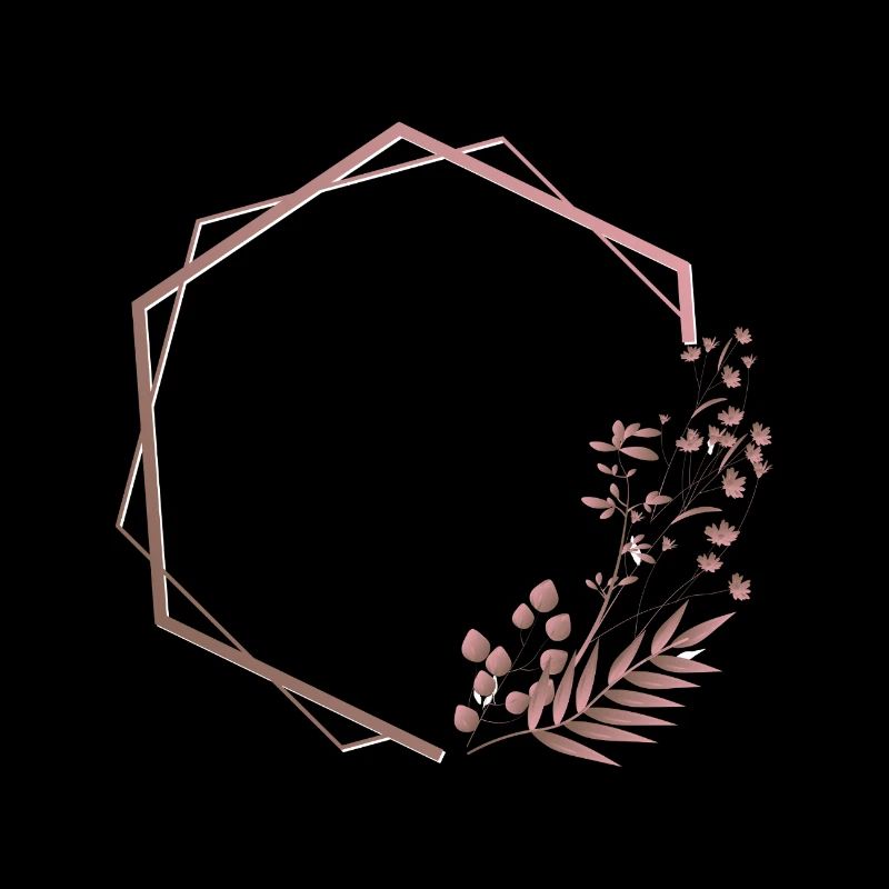 Hexagone rose dans un cadre double avec plante et fleur