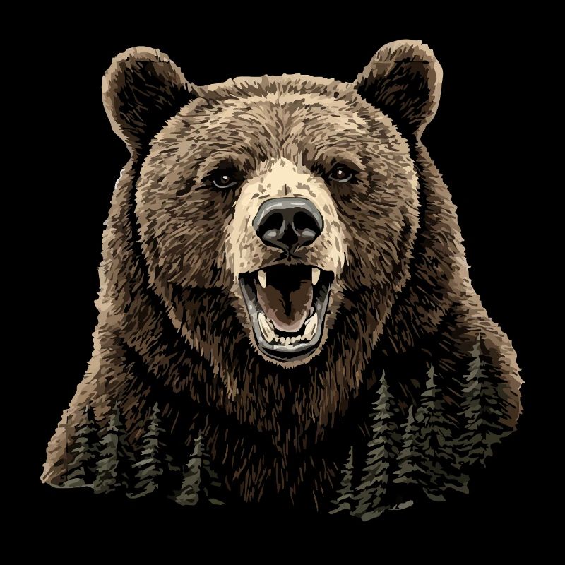Roaring bear with forest texture in fur.