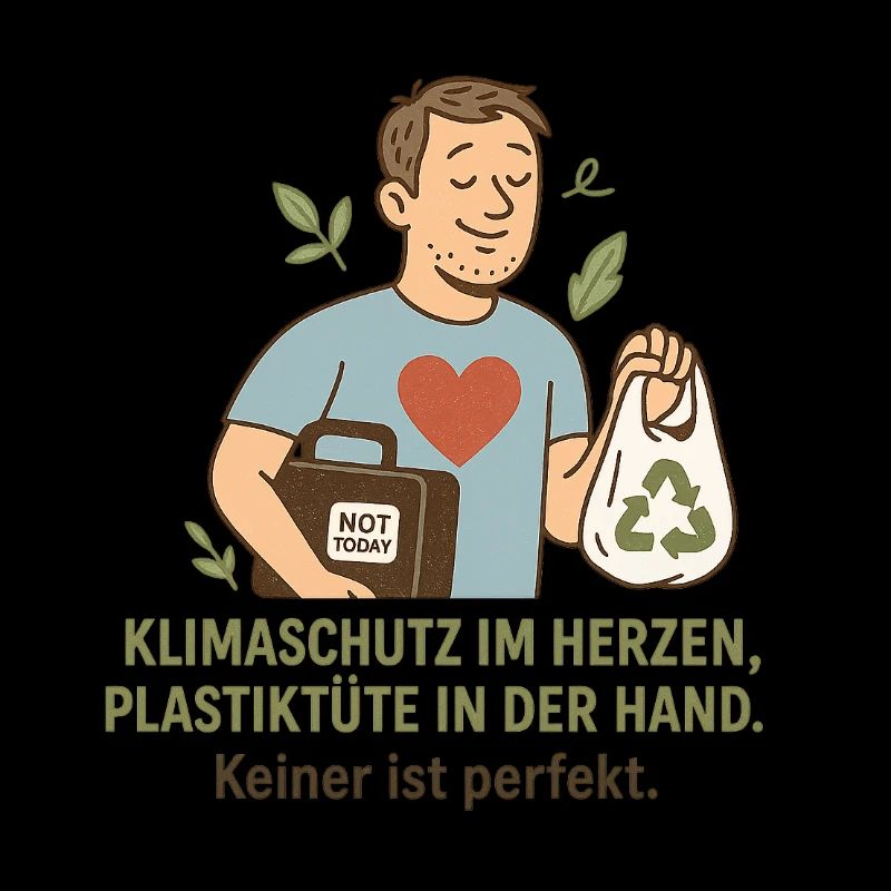 Climate protection in the heart, plastic bag in hand