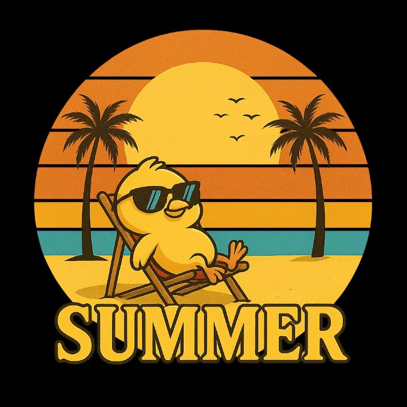 « Coucher de soleil rétro et poussin de lunettes de soleil »