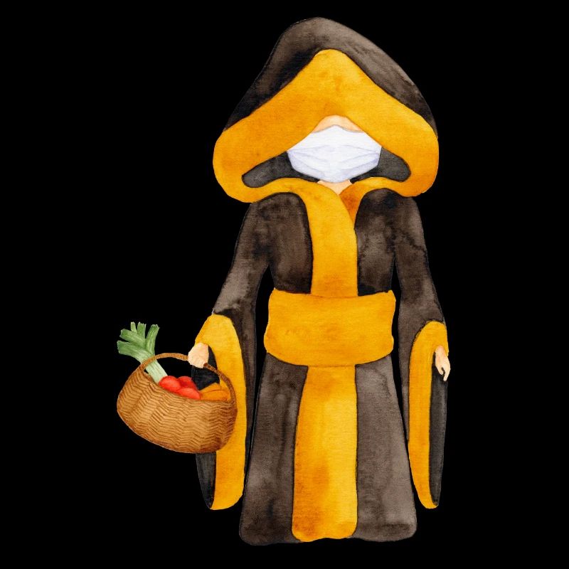 Münchner Kindl mit Maske und Einkaufskorb