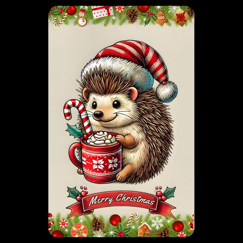 Weihnachtsigel mit heißer Schokolade